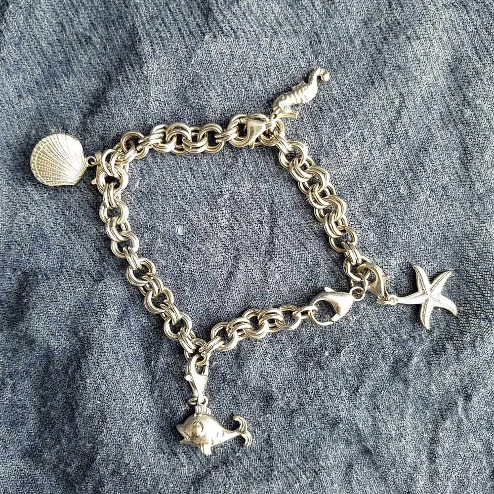Sterling Silver 925 Sea Theme Charm Bracelet